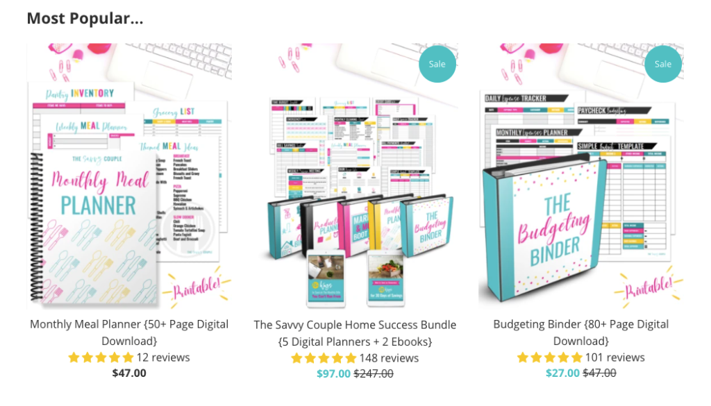 examples of digital products from The Savvy Couple blog