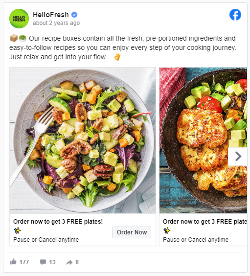 example of facebook ads for hellofresh