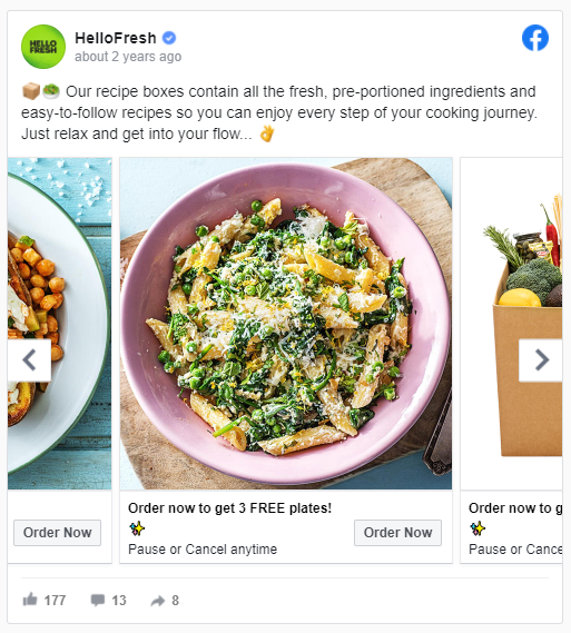 example of facebook ads for hellofresh