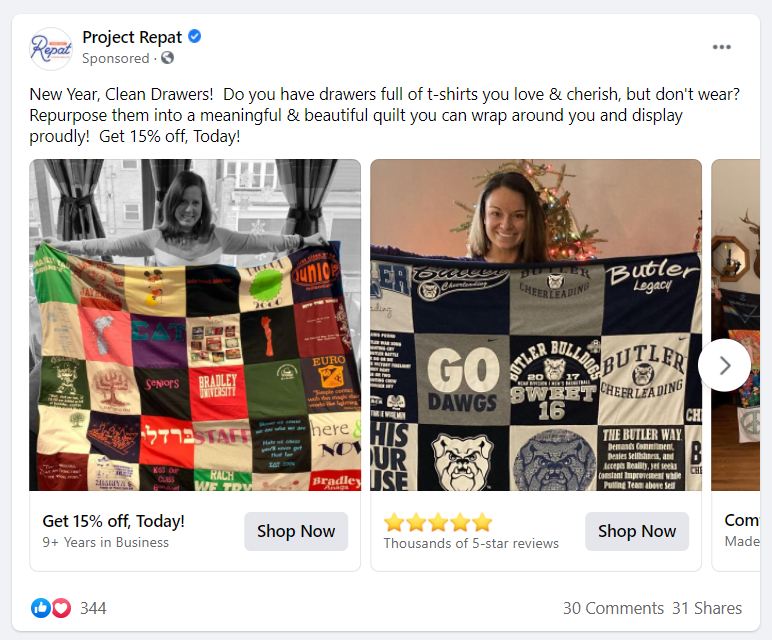 example of facebook ads for project repat