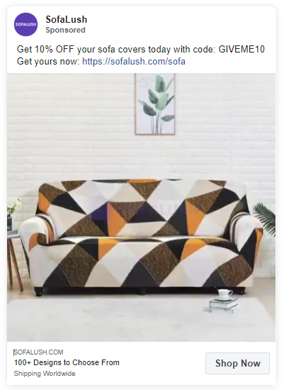 example of facebook ads for sofalush