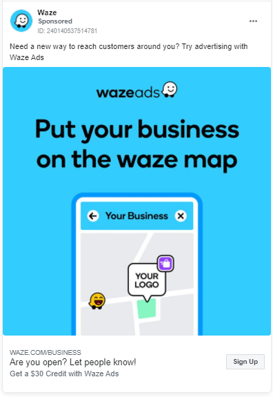 example of facebook ads for waze