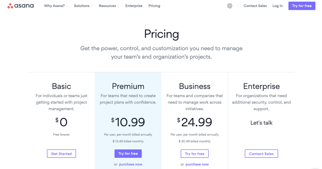 asana's pricing