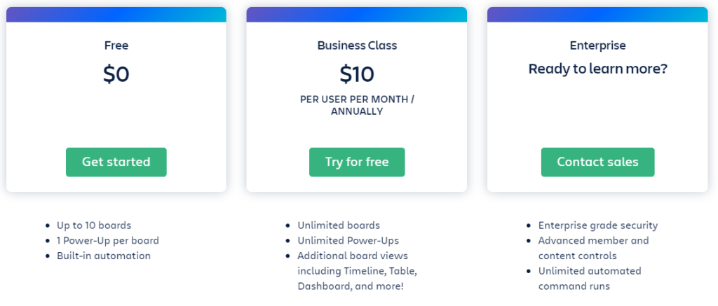 trello plans and pricing