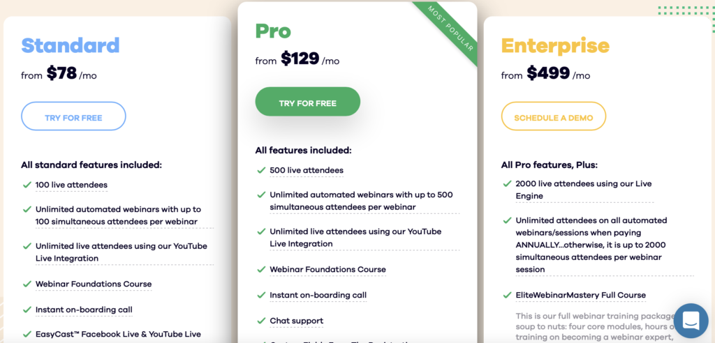 EasyWebinar pricing