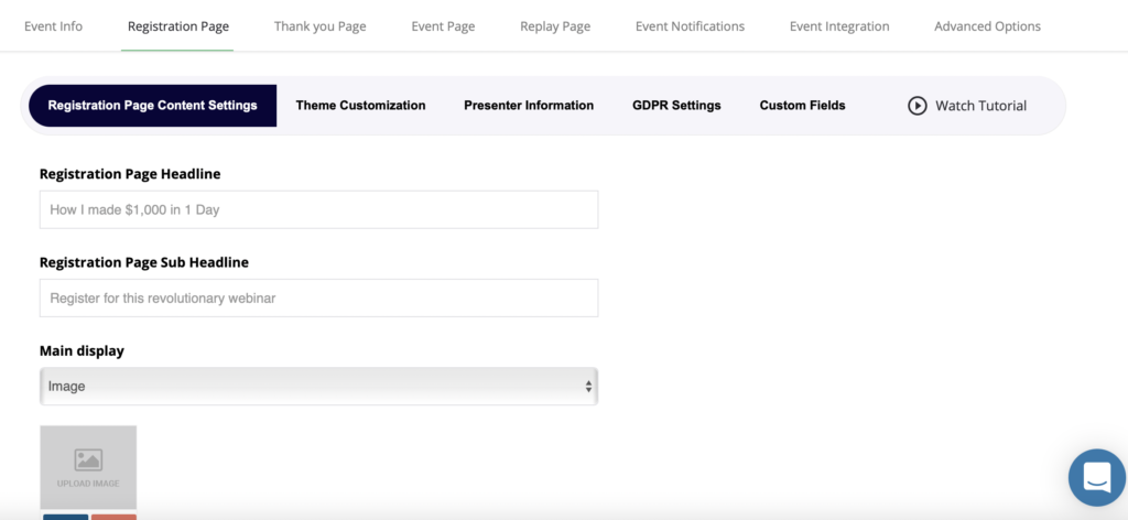 Registration tab