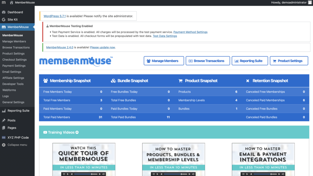 MemberMouse admin section