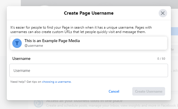 create page username