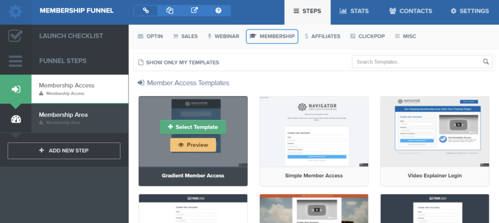 membership access page templates