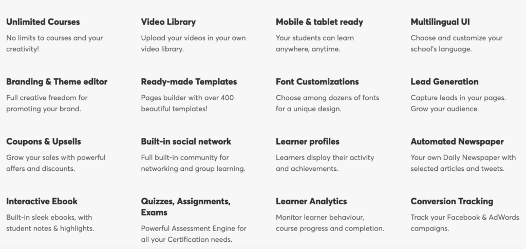 learnworlds basic features