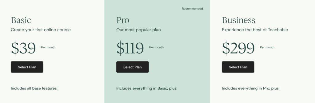 teachable pricing